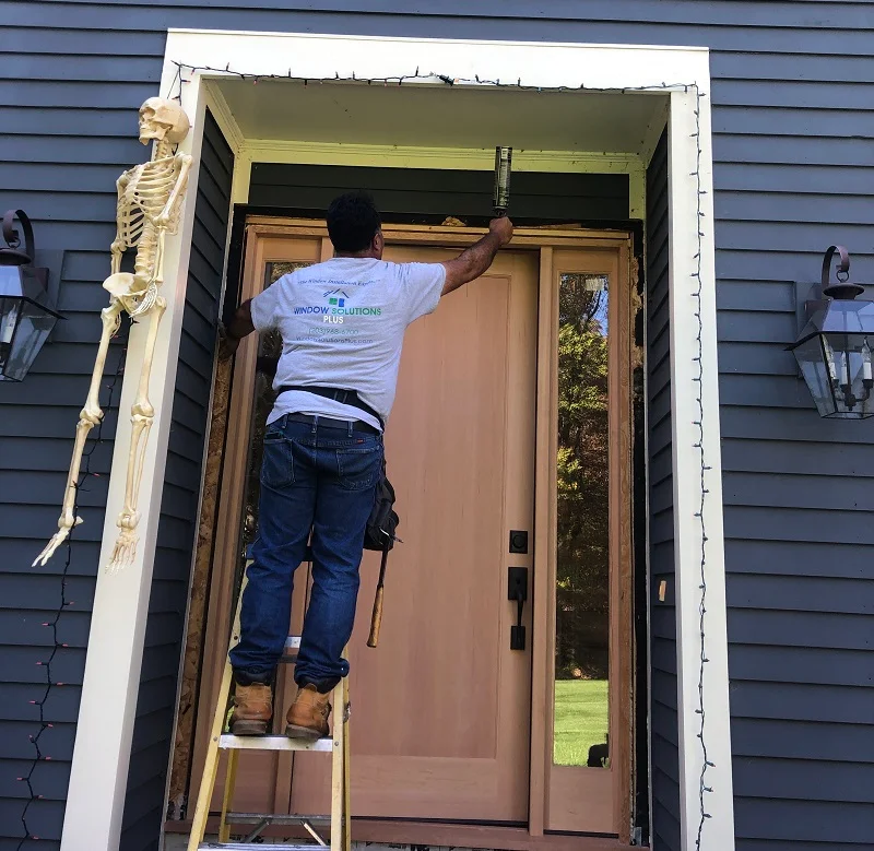 Custom wood front door installation Trumbull CT